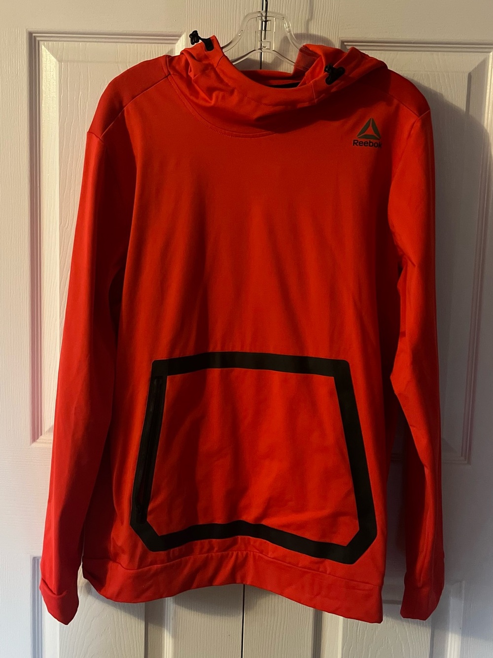 Reebok Bright Red Hooded Pullover with Black Pocket Trim